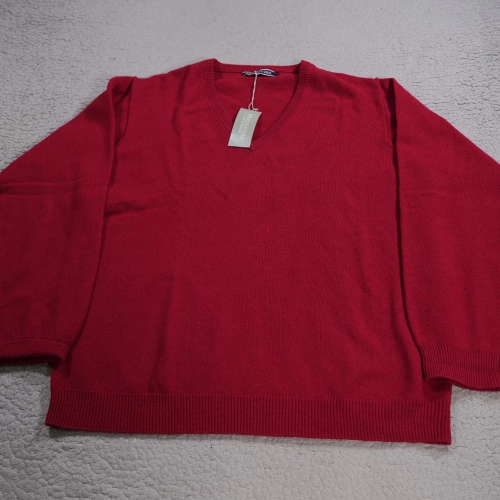 Woolovers Jumper Mens Size Large V neck Red 100% Wool Sweater